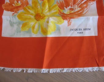 Jacques Heim 1950s Scarf. French fashion designer. Vintage silk orange & yellow flowers wrap. Great condition. Original Gift from France
