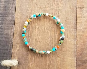 Wire Wrap Jewelry, Wrap Bracelet, Beaded Wrap Bracelet, Beaded Jewelry, Beaded Bracelet, Picasso Beads, Bead Bracelet Women, Gift for Her