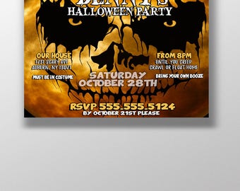 Scary halloween party invites, freaky halloween invitations, horror invites, unique halloween party invitations, scary invites, skull invite