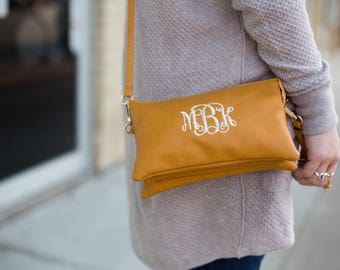 Monogrammed Crossbody Clutch | Faux Leather Clutch | Ladies' Crossbody | Monogram Clutch | Monogram Wristlet Wallet | Monroe