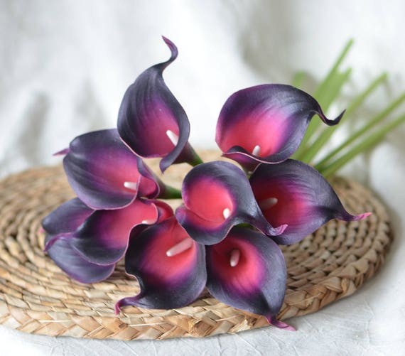 Dark Warm Purple Calla Lilies Real Touch Flowers For Silk