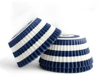 Navy Striped Cupcake Liners // Navy Blue Baking Cups (Qty 50)