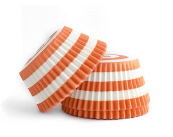 Orange Striped Cupcake Liners // Orange Baking Cups (Qty 50)