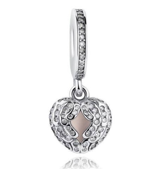 925 Sterling Silver Heart Charm fit Pandora Bracelet Pandora