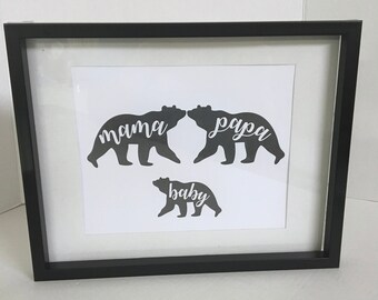 Bear Family Wall Art , Decor , Print , House , Home , Laminated , Mama , Papa , Baby , Bedroom ,