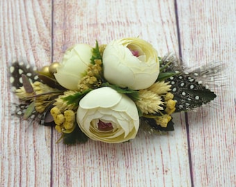 Gift/for/her Photo shoot Hair accessories Rustic hair clip Bridal headpiece Wedding accessories Flower hair clip Ivory flowers in hair