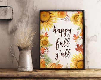 fall sign, rustic fall decor, happy fall yall, autumn decor, fall printable, printable art