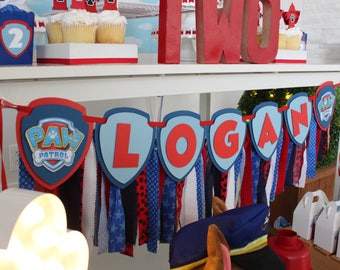 Paw Patrol Happy Birthday Banner Paw Patrol Name Fabric Banner Paw Patrol Party Decorations Dog Birthday Party Boy Birthday Party Ideas Paw