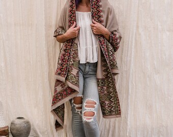 Tribal Embroidered Shawl, Wool Shawl, Indian Shawl, light Brown, Shawl, Wrap, kulu Shawl, Womens Gift, For Her, For Mom