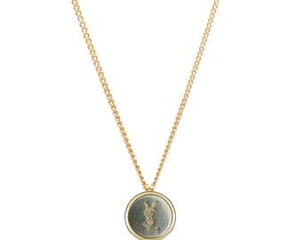 Re-worked Gold & Silver YSL Chain Unisex Pendant Necklace Yves Saint Laurent Vintage Button Engraved