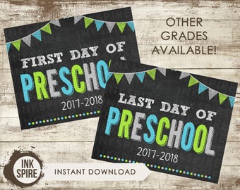 Printable First and Last Day of Preschool School Chalkboard Sign, Back to School Sign, School Chalkboard Poster, INSTANT DOWNLOAD