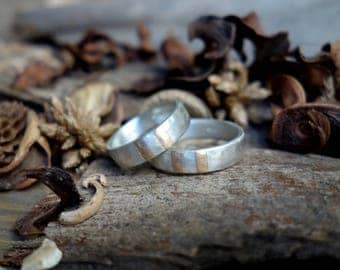 Wedding Band set Artisan Men's Wedding Ring Sterling Silver Commitment Ring Engagement Ring Unique ring Jewelry Silver & Gold Unique