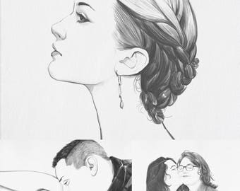 Custom portrait pencil sketch from photo. Graphite pencil portrait commission. Pencil drawing. Art gift idea. Gift for artist.