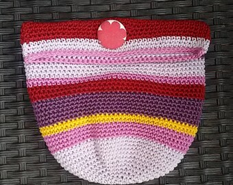 Pochette, little crochet bag, beauty case striped in red, pink and yellow