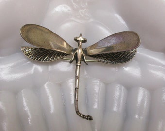 Broche Vintage Dragonfly (libellule) - Ailes Détaillées Dorées Et Blanches, Occasion