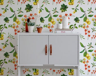Guava Wallpaper, Watercolor Vibrant Wall Mural, Self-Adhesive, Reusable, Removable Wallpaper, Fruit Wallpaper, Floral Wallpaper -A231