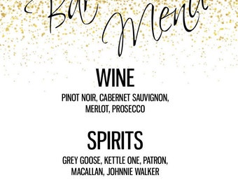 Custom bar menu for any event, drink menu, wedding bar menu, bar menu template, custom signature cocktail, menu sign, printable menu