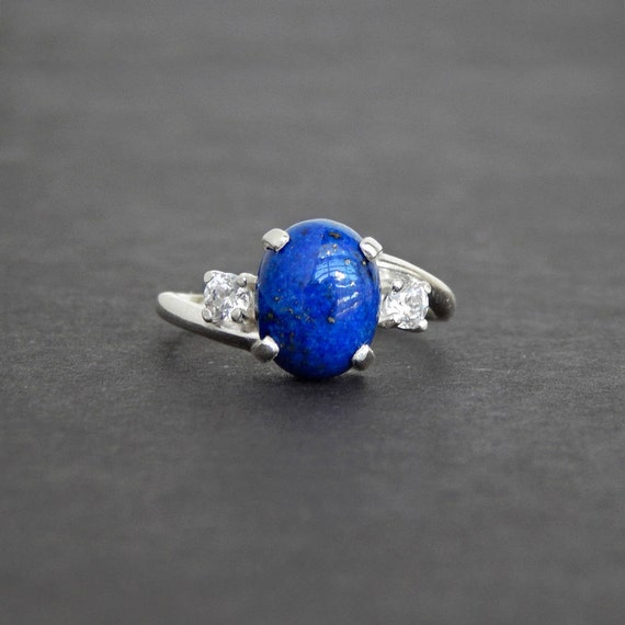 Elena: Lapis and Sterling Ring white CZ accent sterling