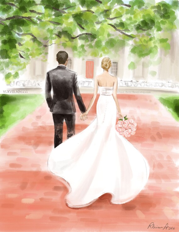 Custom Wedding Portrait Bridal Illustration Bride Groom