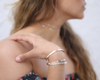 Personalized Cuff Bracelet, Stackable Gold Bracelets, Coordinates Bracelet, Gold Cuff Personalised Gift, Quote, Inspirational Cuff, Stamped
