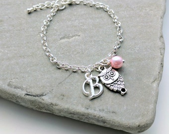 Owl Bracelet or Owl Necklace, Personalised Owl Jewellery, Owl Charm Bracelet, Owl Charm Necklace, Owl Jewellery, Owl Jewelry