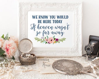 Printable Wedding Sign, We know you would be here today if heaven wasn't so far away sign, Navy Blue wedding Sign, Instant Download, WK01