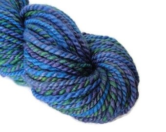 Hand dyed and spun two ply bulky yarn, 80 yards