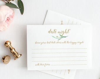 Date Night Cards + Sign, Bridal Shower Ideas Date Night Jar. Printable cards and Sign. Greenery. Best Date Night ideas. Download & Print.