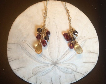 Citrine, Smoky Quartz and Garnet Earrings