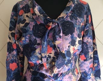 Stylish 1950's Floral Abstract Print Fitted Blouse. UK Size 10 Vintage 50's Fifties