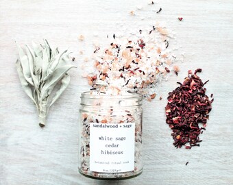 White Sage + Cedar + Hibiscus Ritual Bath Soak 8oz // Soaking Salt // Botanical Bath Salts // Cleansing Bath Salts // Aromatherapy bath salt