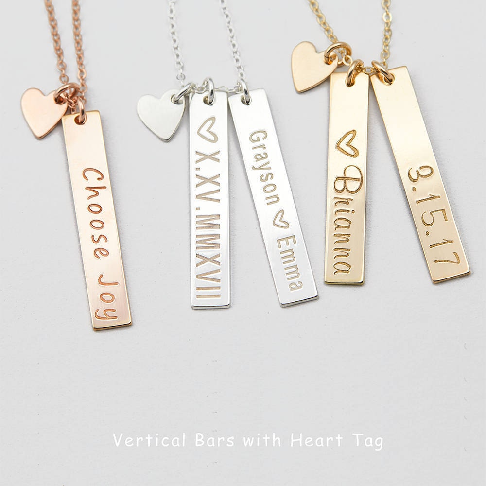 Vertical Gold Bar Necklace Mother's Necklace Kids Name