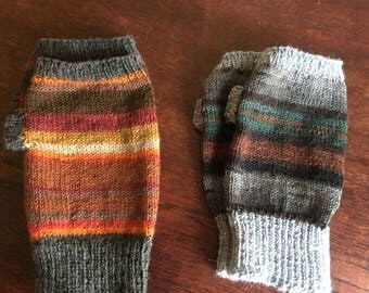 Mens hand warmers, fingerless gloves, wrist warmers, grey/brown/green