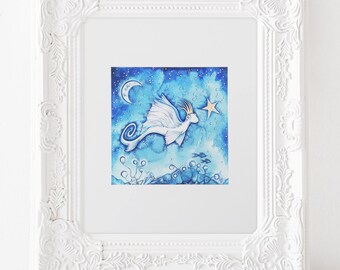 Whimsical Nursery Print, Fantasy Sea Creature,Make Believe Art Print,Fantasy Art Print,Underwater Art,Whimsical Illustration,Starfish, 5"X5"
