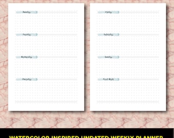 Printable A5 Planner Insert - Undated weekly planner insert - Watercolor inspired simple and minimalist design dot grid