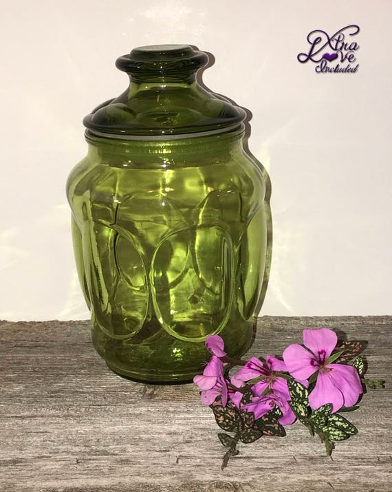 LE Smith Green Glass Canister Apothecary Jar Kitchen Glass