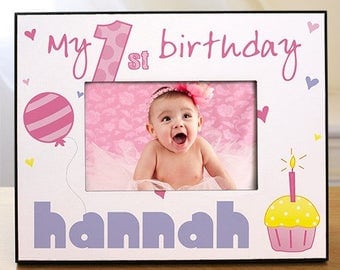 Baby Girl's First Birthday Frame, Girl's First Birthday Frame, Personalized 1st Birthday Frame