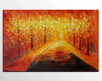 Landscape Oil Painting, Modern Abstract Art, Autumn Tree Painting, Original Painting, Canvas Painting, Large Painting, Wall Art, Canvas Art
