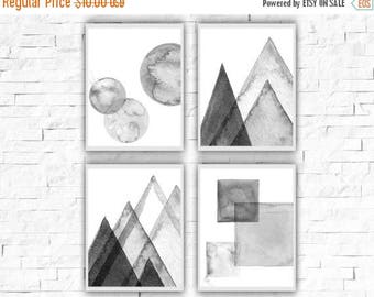 SALE Abstract Poster, Circle Printable, Square Abstract Print, Mountains Poster, Gem Prints, Set of 4 Posters, Scandi Design
