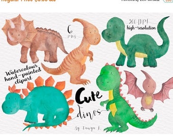 SALE Dinosaur Clipart, Watercolour Clipart, Cute Clipart, Watercolour Dinosaur Clip Art, Commercial Use, Hand-painted Clipart