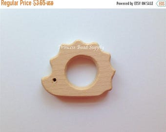SALE Hedgehog Natural Wood Teether, Natural Wooden hedgehog Teether, Natural Unfinished Wood Teether, Natural Wooden Beads