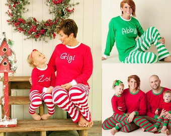 Monogrammed Christmas Pajamas - Embroidered Monogram Christmas Pj's - Christmas Pajamas for family