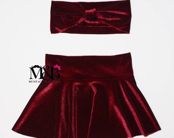 Velvet skirt and headband / burgundy velvet skirt / royal blue velvet skirt / gold velvet skirt / fall baby / autumn fashion / velvet skirt