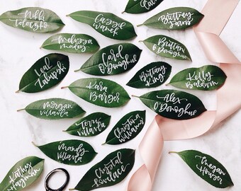 Fresh Leaf Wedding Place Card, Floral Wedding Place Card, Summer Escort Card, Leaf Place Card