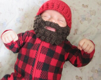 Baby Beard Hat for infant. 0-3 months Woodsman Beanie. Baby Woodsman hat. Can do any size/color. Lumberjack hat