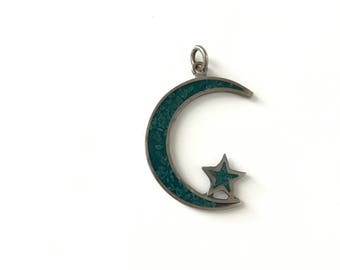 Vintage Crescent Moon and Star Pendant
