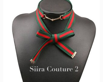GUCCI Inspired Double Green Stripe Designer Choker Necklace