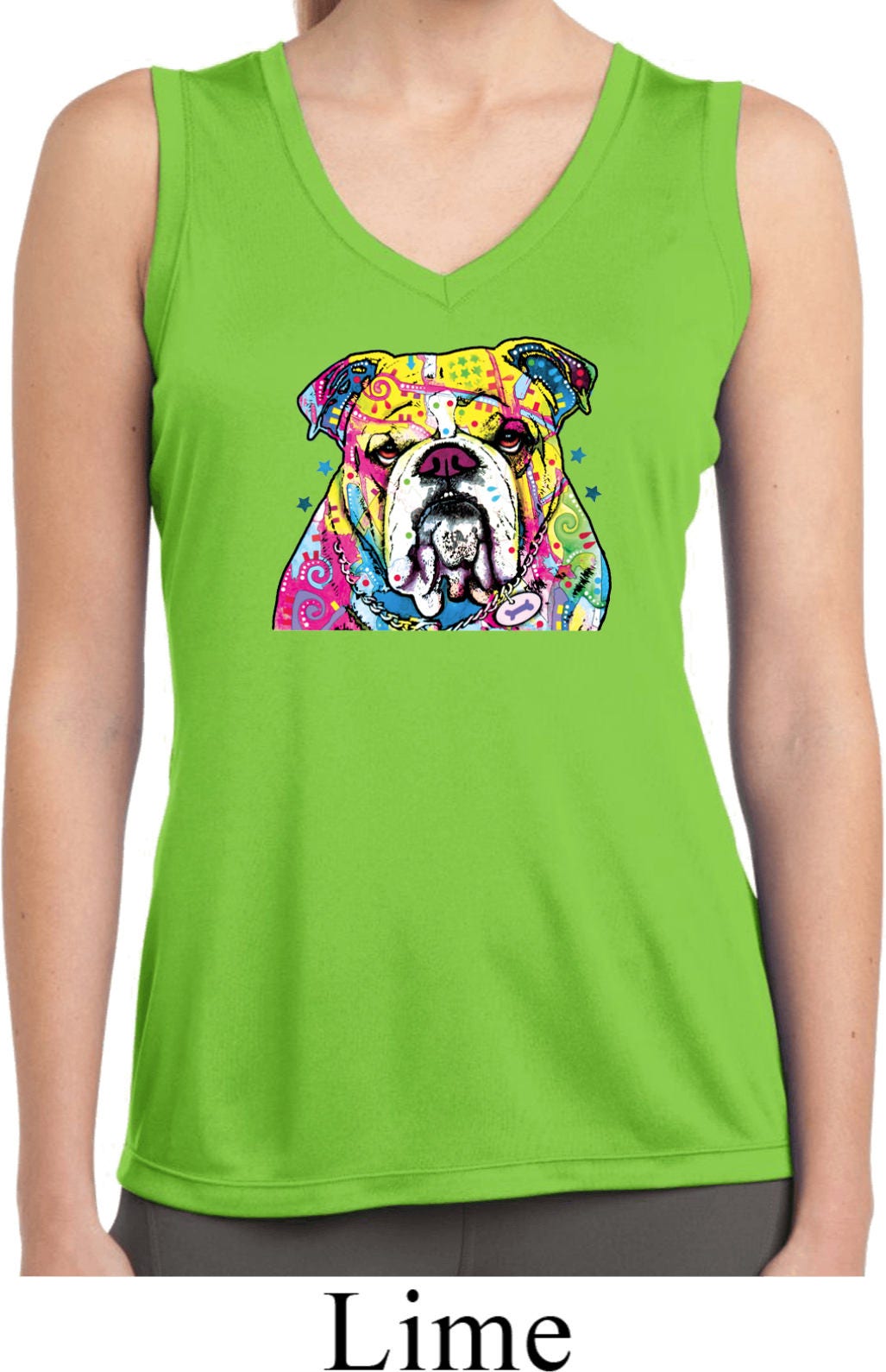 Ladies Neon Bulldog Moisture Wicking Sleeveless Tee TShirt