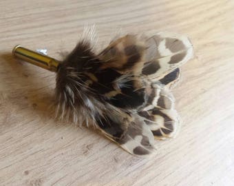 Stag- feather brooch, hat pin , feather hat pin , mens lapel pin , pheasant feathers