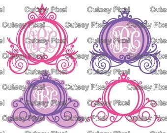 Princess Carriage Monogram Frames Svg cutting file, cinderalla SVG, DXF, Cricut Design Space, Silhouette Studio,Digital Cut Files